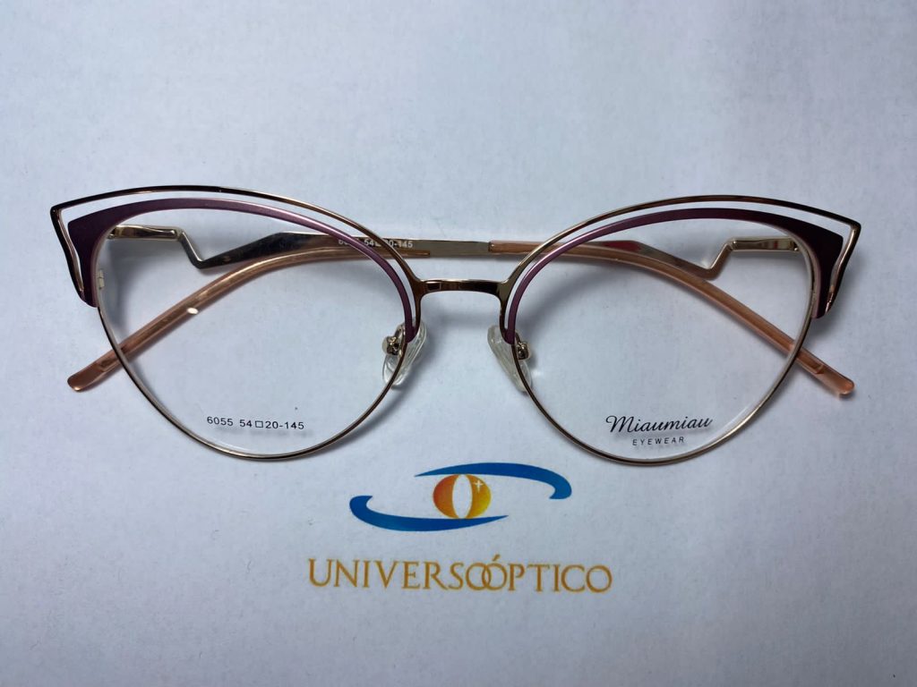 Armazón UP128, tipo cat eye de contorno fino en dorado y rosa.